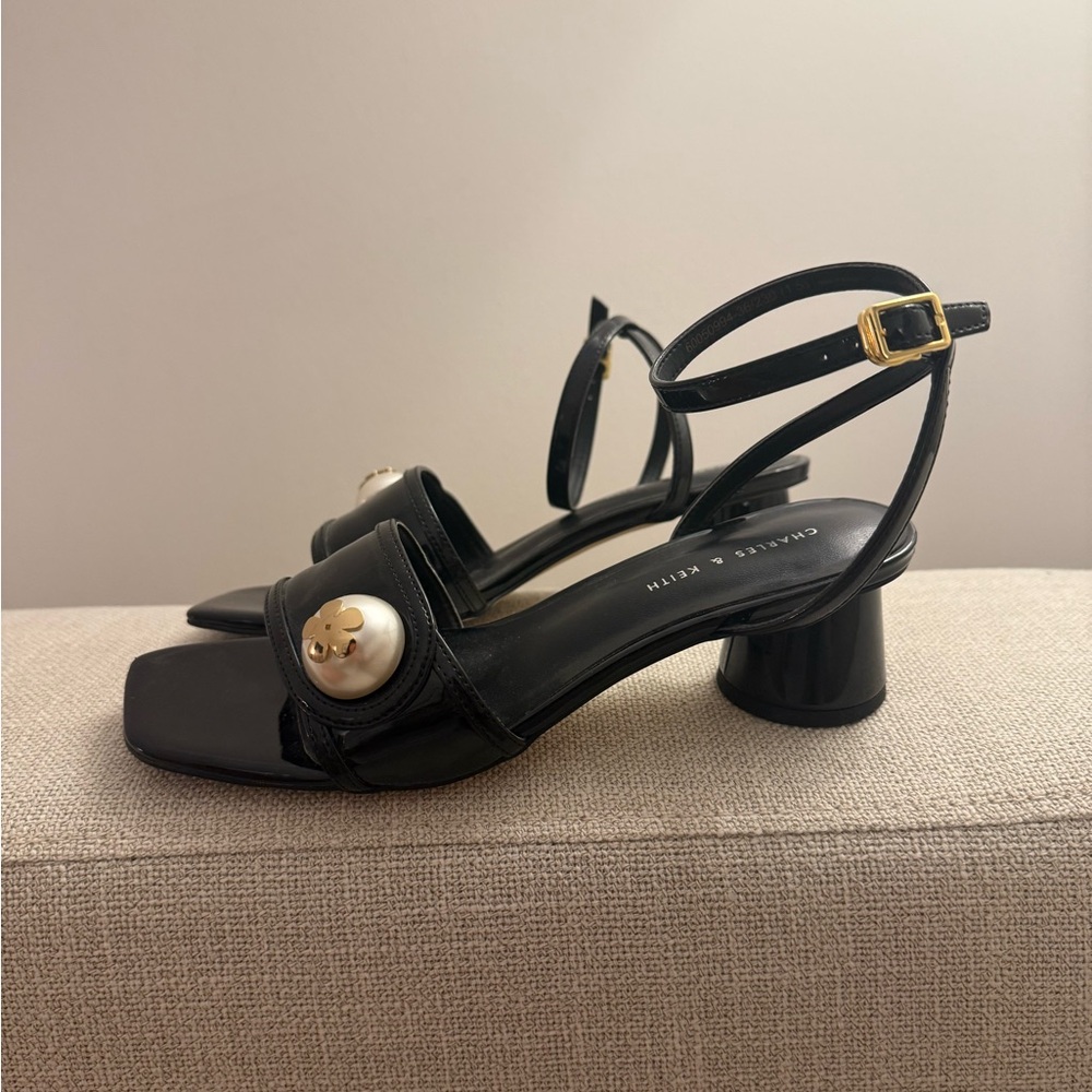 Black Heel Sandals with Gold Details